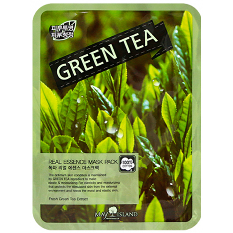 May Island тканевая маска с зеленым чаем real Essense Green Tea Mask Pack. МСЛ real маска для лица тканевая real Essence Green Tea Mask Pack.